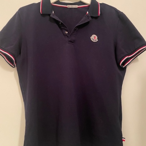Moncler Navy Tricolor Trimmed Logo Polo Shirt - Picture 1 of 10